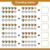 Count and match, count the number of Hockey Helmet and match with the right numbers. Educational children game, printable worksheet, vector illustration