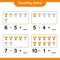 Count and match, count the number of Trophy and match with the right numbers. Educational children game, printable worksheet, vector illustration