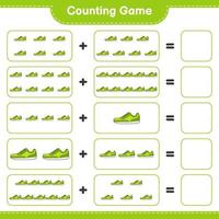 cuenta y combina, cuenta el número de zapatillas y combina con los números correctos. juego educativo para niños, hoja de cálculo imprimible, ilustración vectorial vector