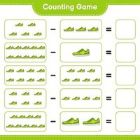 cuenta y combina, cuenta el número de zapatillas y combina con los números correctos. juego educativo para niños, hoja de cálculo imprimible, ilustración vectorial vector