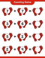 Count and match, count the number of Goalkeeper Gloves and match with the right numbers. Educational children game, printable worksheet, vector illustration