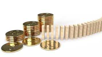 wood domino and gold coin 3d rendering abstract image for business content. photo