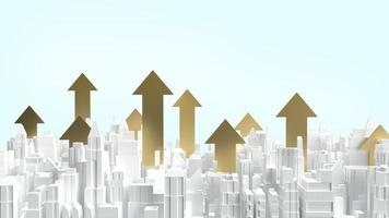 white city building and gold arrow up for property business content 3d rendering. photo