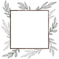 Square frame in boho style. A frame decorated with painted leaves for an invitation to a wedding, a bachelorette party, a party. vector