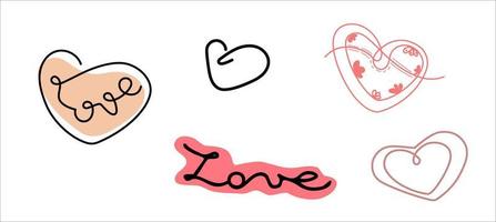 Set of vector hearts drawn in different styles.