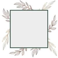 Square frame in boho style. A frame decorated with painted leaves for an invitation to a wedding, a bachelorette party, a party. vector