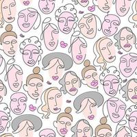 Seamless pattern with abstract female faces drawn in line-art style. Vector illustration.