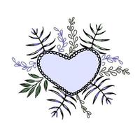 Blue heart frame in vintage style on white background. vector