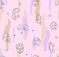 Abstract seamless pattern with women's faces in line-art style. vector