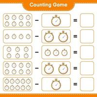 Count and match, count the number of Stopwatch and match with the right numbers. Educational children game, printable worksheet, vector illustration