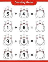 Count and match, count the number of Bowling Pin and match with the right numbers. Educational children game, printable worksheet, vector illustration