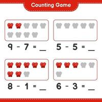 Count and match, count the number of Boxing Gloves and match with the right numbers. Educational children game, printable worksheet, vector illustration