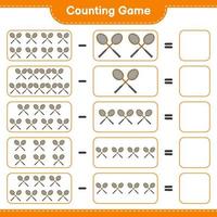 Count and match, count the number of Badminton Rackets and match with the right numbers. Educational children game, printable worksheet, vector illustration