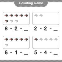 Count and match, count the number of Bicycle Helmet and match with the right numbers. Educational children game, printable worksheet, vector illustration