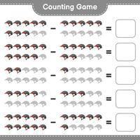 Count and match, count the number of Bicycle Helmet and match with the right numbers. Educational children game, printable worksheet, vector illustration