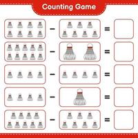 Count and match, count the number of Shuttlecock and match with the right numbers. Educational children game, printable worksheet, vector illustration