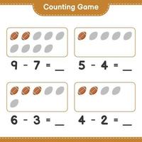 Count and match, count the number of Rugby Ball and match with the right numbers. Educational children game, printable worksheet, vector illustration