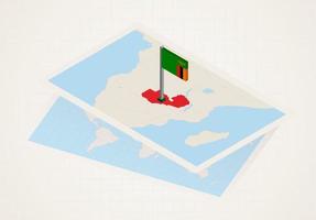 Zambia selected on map with 3D flag of Zambia. vector