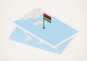 Mauritius selected on map with isometric flag of Mauritius. vector