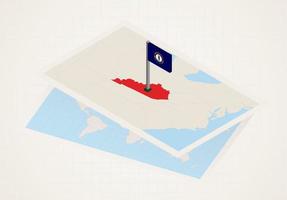 Kentucky state selected on map with isometric flag of Kentucky. vector