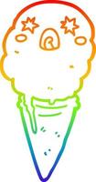 rainbow gradient line drawing cartoon shocked ice cream vector