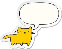 cartoon cat and speech bubble sticker vector