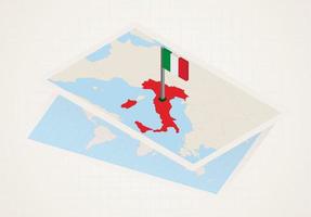 Italy selected on map with isometric flag of Italy. vector