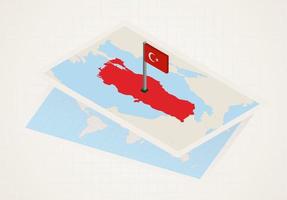 Turkey selected on map with isometric flag of Turkey. vector