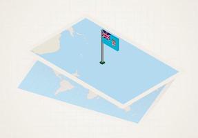 Fiji selected on map with isometric flag of Fiji. vector