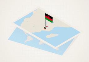 Malawi selected on map with 3D flag of Malawi. vector