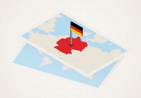 Germany selected on map with isometric flag of Germany. vector