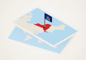 New York state selected on map with isometric flag of New York. vector