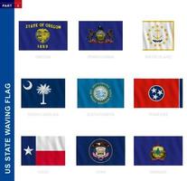 US states waving flag collection in official proportion, nine vector flag.