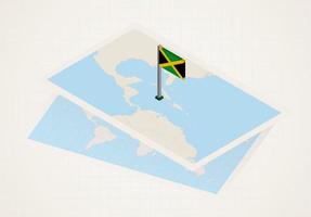 Jamaica selected on map with isometric flag of Jamaica. vector