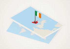 Ireland selected on map with isometric flag of Ireland. vector