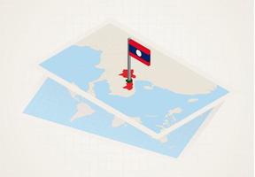 Laos selected on map with isometric flag of Laos. vector
