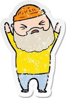 distressed sticker of a cartoon man with beard vector