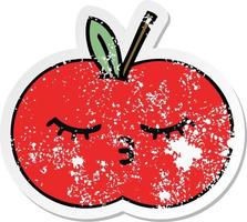 distressed sticker of a cute cartoon red apple vector