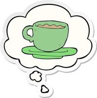 cartoon cup of tea and thought bubble as a printed sticker vector