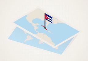 Cuba selected on map with isometric flag of Cuba. vector