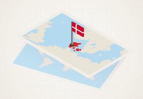 Denmark selected on map with isometric flag of Denmark. vector