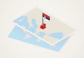 Serbia selected on map with isometric flag of Serbia. vector