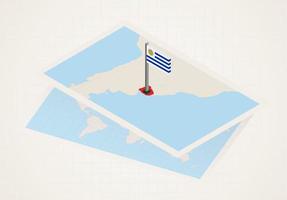 Uruguay selected on map with isometric flag of Uruguay. vector