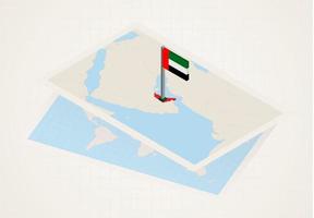 United Arab Emirates selected on map with isometric flag of UAE. vector