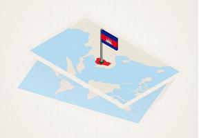 Cambodia selected on map with isometric flag of Cambodia. vector