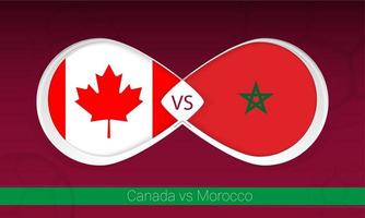 canada vs marruecos en la competencia de futbol, grupo a. versus icono en el fondo del fútbol. vector