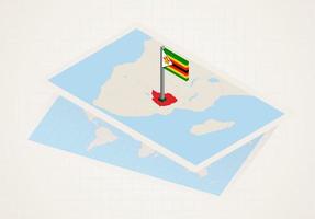 Zimbabwe selected on map with 3D flag of Zimbabwe. vector