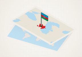 Azerbaijan selected on map with isometric flag of Azerbaijan. vector