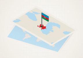 Azerbaijan selected on map with isometric flag of Azerbaijan. vector