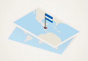 Nicaragua selected on map with isometric flag of Nicaragua. vector